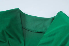 Slinky Plunging Neck Ruched Mini Dress with Matching Gloves – Midnight Black or Emerald Green - Ra The Boutique - 