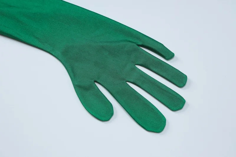 Slinky Plunging Neck Ruched Mini Dress with Matching Gloves – Midnight Black or Emerald Green - Ra The Boutique - 