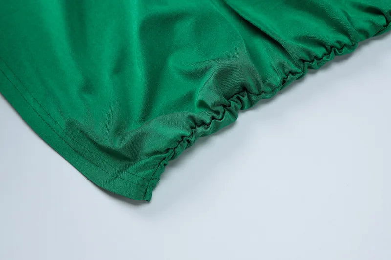 Slinky Plunging Neck Ruched Mini Dress with Matching Gloves – Midnight Black or Emerald Green - Ra The Boutique - 