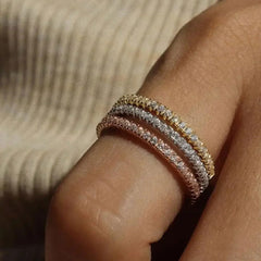 Stackable Pave Diamante Infinity Ring – Silver or 18k Gold Plated, Hypoallergenic, Custom Fit - Ra The Boutique - 