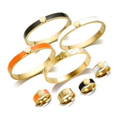 Stainless Steel and Enamel Bracelet and Ring Set - Ra The Boutique