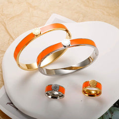 Stainless Steel and Enamel Bracelet and Ring Set - Ra The Boutique