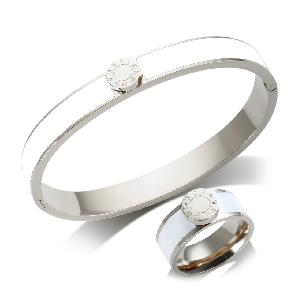 Stainless Steel and Enamel Bracelet and Ring Set - Ra The Boutique