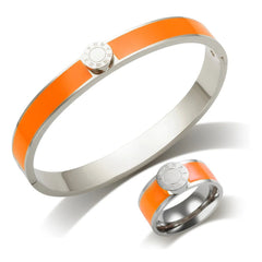 Stainless Steel and Enamel Bracelet and Ring Set - Ra The Boutique