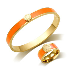 Stainless Steel and Enamel Bracelet and Ring Set - Ra The Boutique