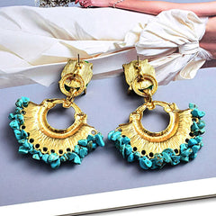 Stone and Gold Bohemian Statement Drop Earrings - Ra The Boutique