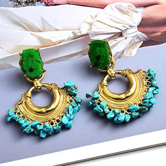 Stone and Gold Bohemian Statement Drop Earrings - Ra The Boutique