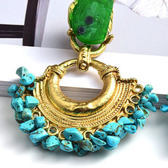 Stone and Gold Bohemian Statement Drop Earrings - Ra The Boutique