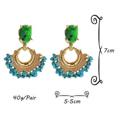 Stone and Gold Bohemian Statement Drop Earrings - Ra The Boutique