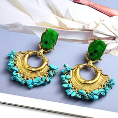 Stone and Gold Bohemian Statement Drop Earrings - Ra The Boutique