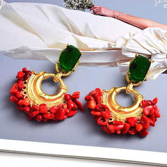 Stone and Gold Bohemian Statement Drop Earrings - Ra The Boutique