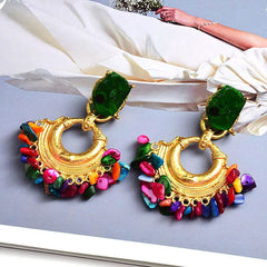 Stone and Gold Bohemian Statement Drop Earrings - Ra The Boutique