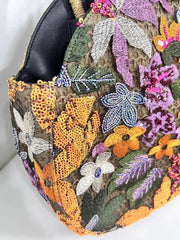 Straw Handle Round Floral Knit Sequin Tote Bag - Ra The Boutique