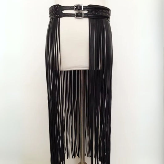 Studded Vegan Leather Fringe Belt Accessory - Ra The Boutique
