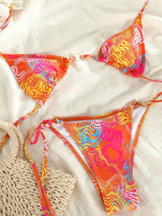 Swirl Print Multicolor Triangle Bikini – Halter Style with Gold Body Chain - Ra The Boutique - 