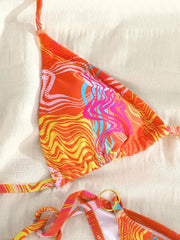 Swirl Print Multicolor Triangle Bikini – Halter Style with Gold Body Chain - Ra The Boutique - 