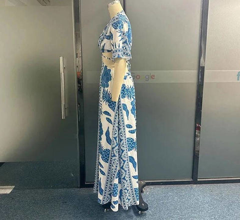 Tropical Print Plunging Cut Out Maxi Dress - Ra The Boutique