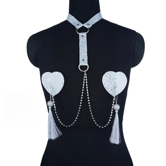 Glitter Tassel Pasties & Choker Chain – Festival Rave Lingerie Set