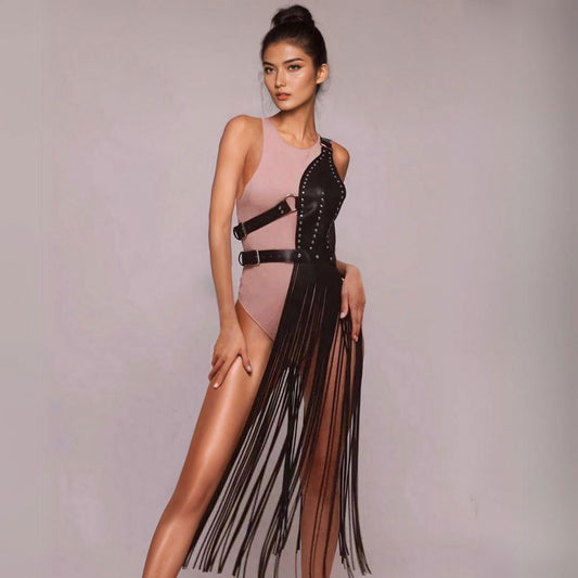 Vegan Leather Long Fringe Harness Style Accessory - Ra The Boutique