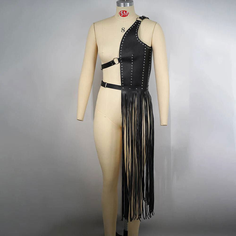 Vegan Leather Long Fringe Harness Style Accessory - Ra The Boutique