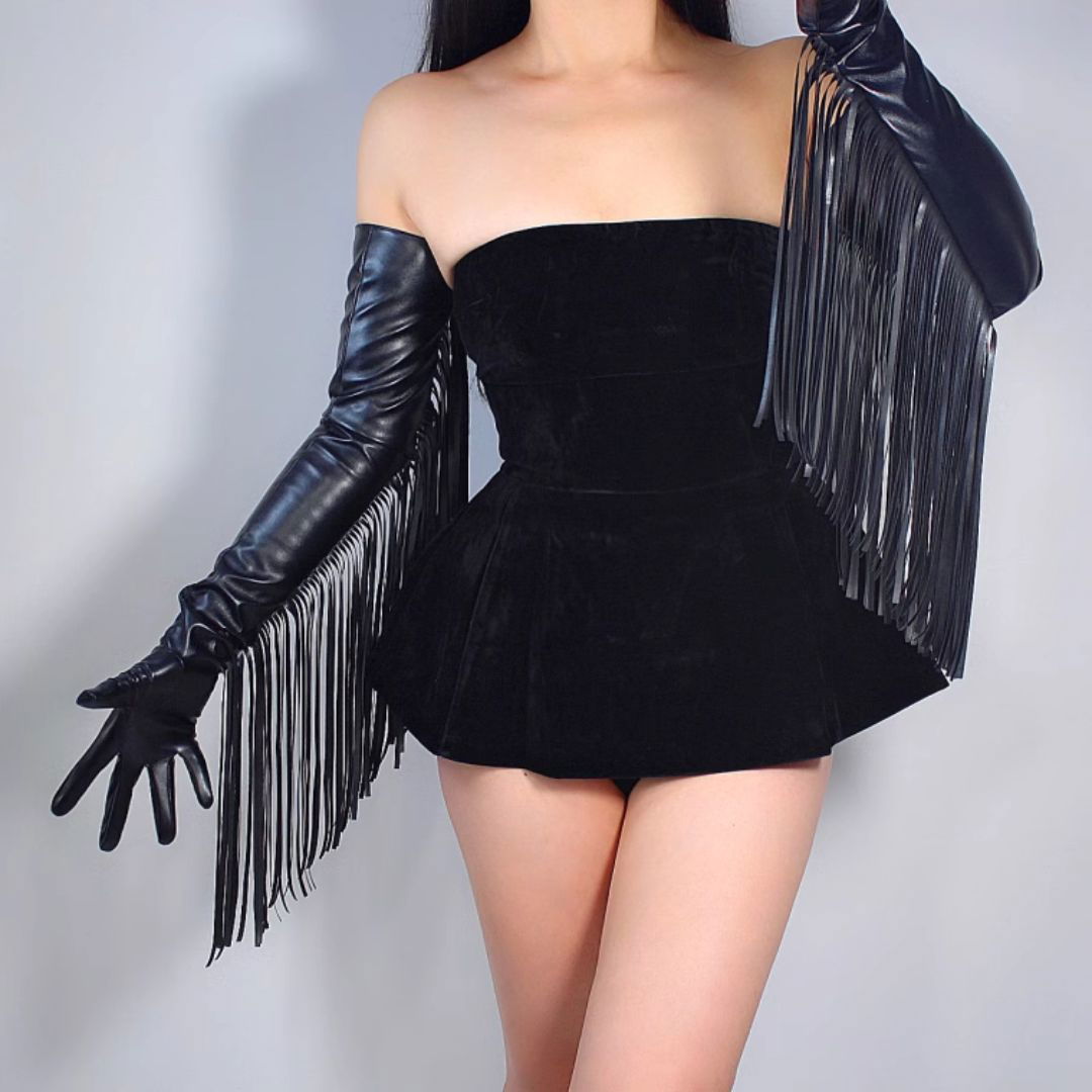 Vegan Leather Max Fringe Gloves - Ra The Boutique