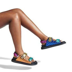 Vegan Leather Metallic Open Toe Strap Sandals - Ra The Boutique