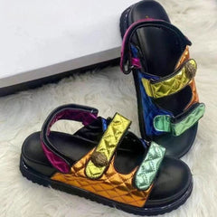 Vegan Leather Metallic Open Toe Strap Sandals - Ra The Boutique