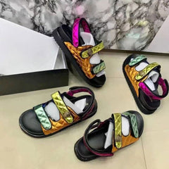 Vegan Leather Metallic Open Toe Strap Sandals - Ra The Boutique