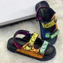 Vegan Leather Metallic Open Toe Strap Sandals - Ra The Boutique