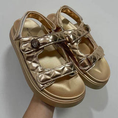 Vegan Leather Metallic Open Toe Strap Sandals - Ra The Boutique