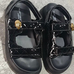Vegan Leather Metallic Open Toe Strap Sandals - Ra The Boutique