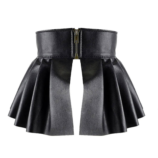 Vegan Leather Pleated Waist Belt Festival Skirt - Ra The Boutique