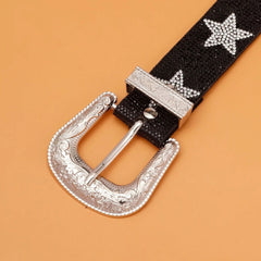 Vegan Leather Star Diamante Western Belt - Ra The Boutique