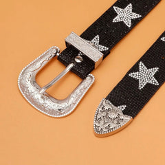 Vegan Leather Star Diamante Western Belt - Ra The Boutique