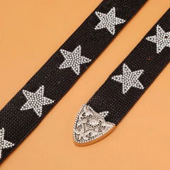 Vegan Leather Star Diamante Western Belt - Ra The Boutique