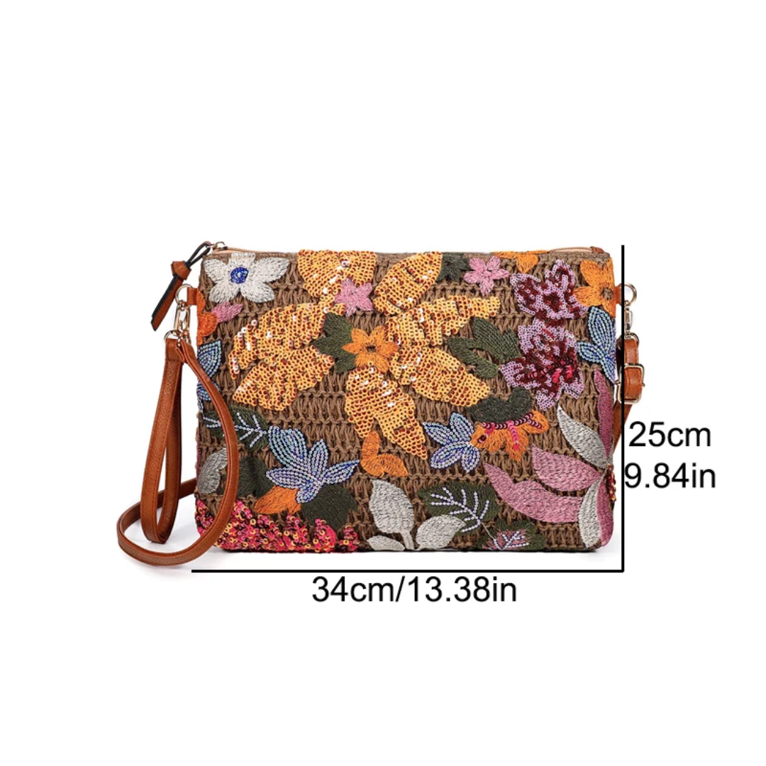 Vegan Leather Strap Floral Knit Sequin Wristlet - Ra The Boutique