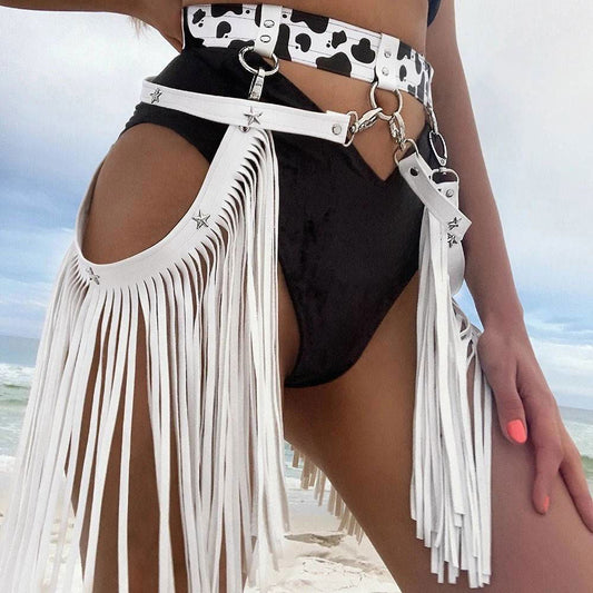 Vegan Leather Tassel Harness Waist Belt Chaps - Ra The Boutique