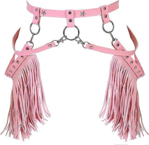Vegan Leather Tassel Harness Waist Belt Chaps - Ra The Boutique