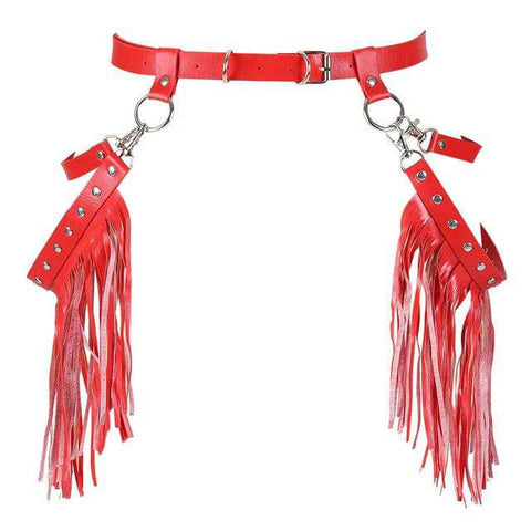 Vegan Leather Tassel Harness Waist Belt Chaps - Ra The Boutique