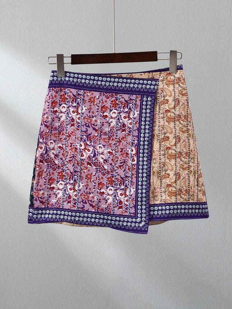 Vintage Style Patchwork Embroidered High Waisted Mini Skirt - Ra The Boutique