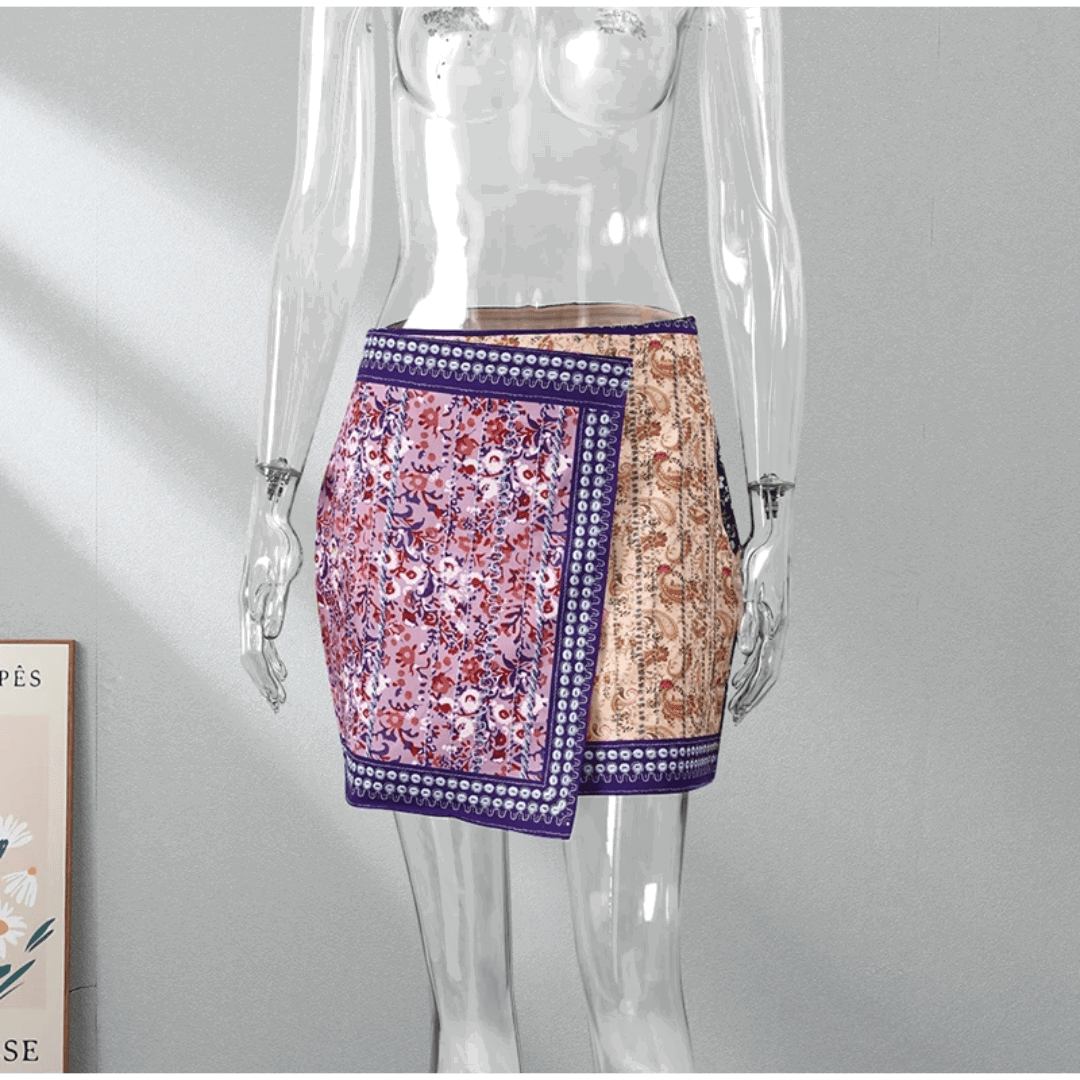 Vintage Style Patchwork Embroidered High Waisted Mini Skirt - Ra The Boutique