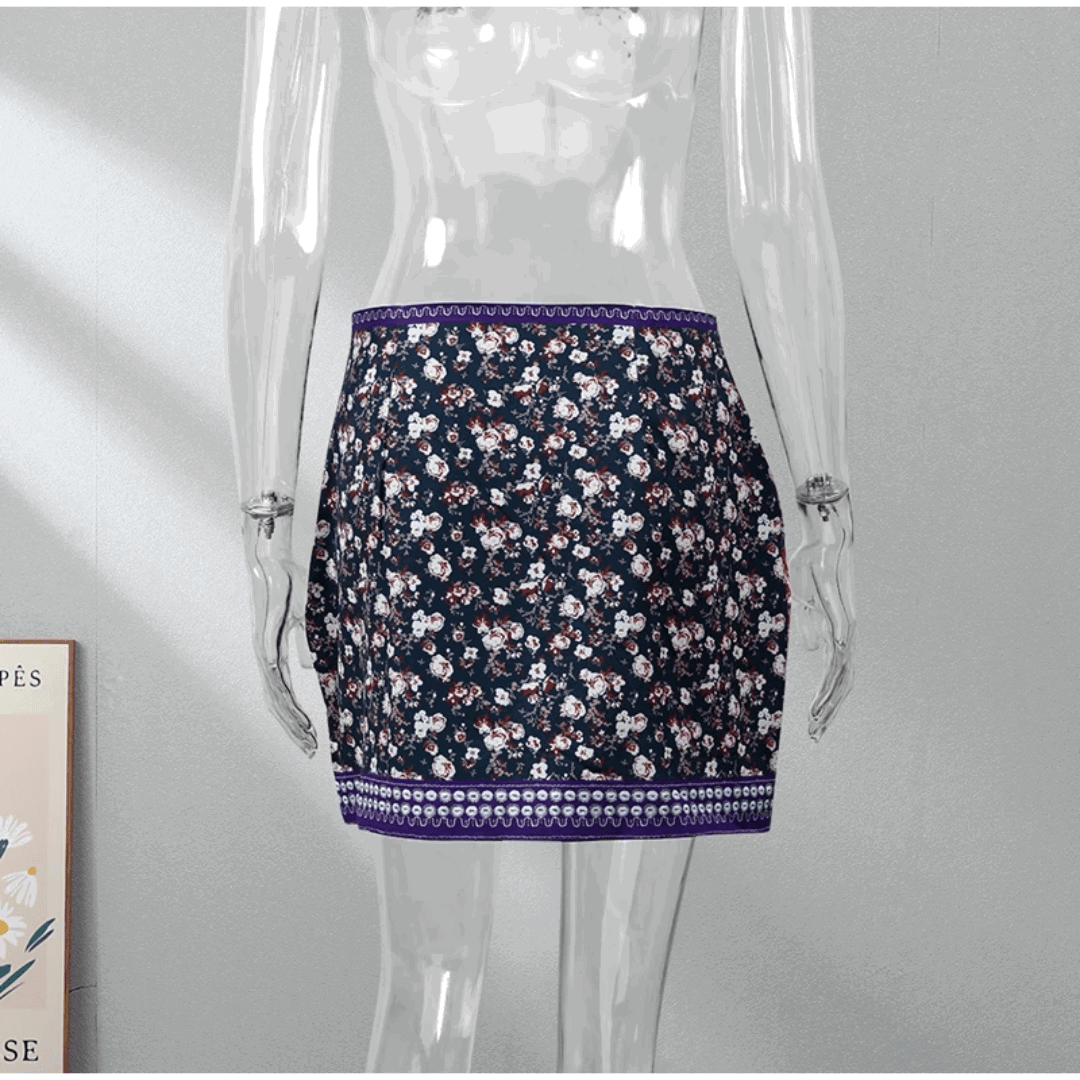 Vintage Style Patchwork Embroidered High Waisted Mini Skirt - Ra The Boutique