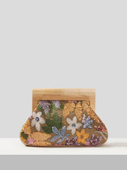 Wood Handle Floral Knit Sequin Clutch Bag - Ra The Boutique