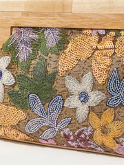 Wood Handle Floral Knit Sequin Clutch Bag - Ra The Boutique