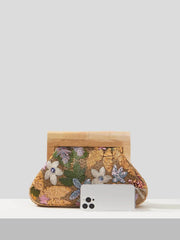 Wood Handle Floral Knit Sequin Clutch Bag - Ra The Boutique