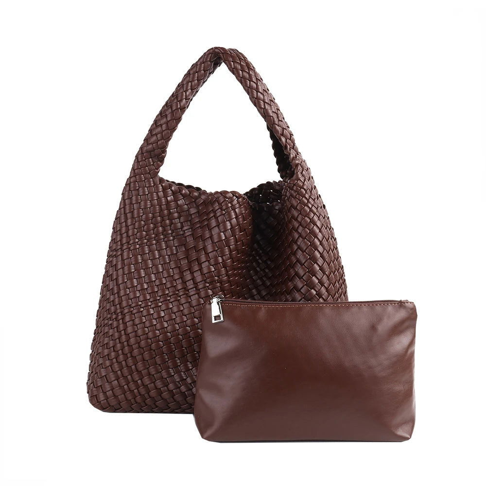 Woven Vegan Leather Tote Bag - Ra The Boutique