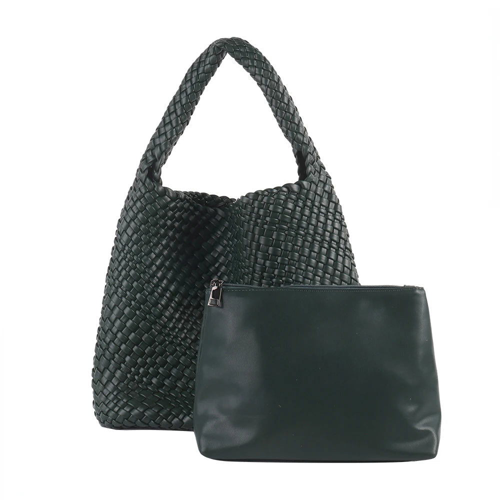 Woven Vegan Leather Tote Bag - Ra The Boutique