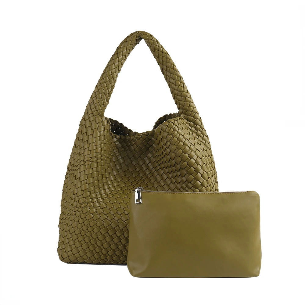 Woven Vegan Leather Tote Bag - Ra The Boutique