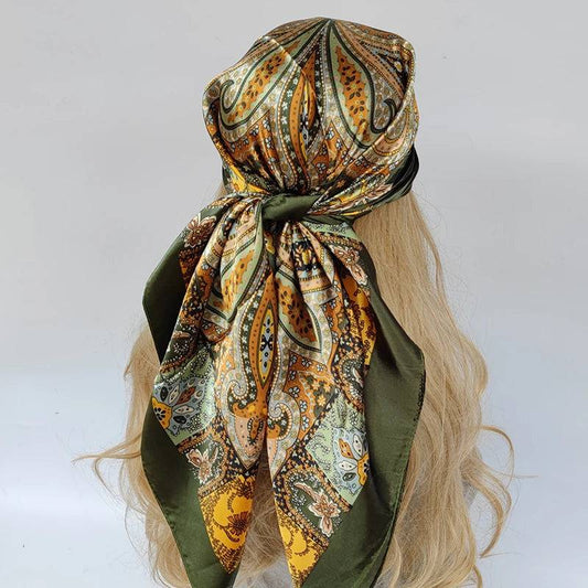 Satin Printed Square Head Scarf Hair Accessory - Ra The Boutique - Hair Accessories - #tag1# - #tag2#